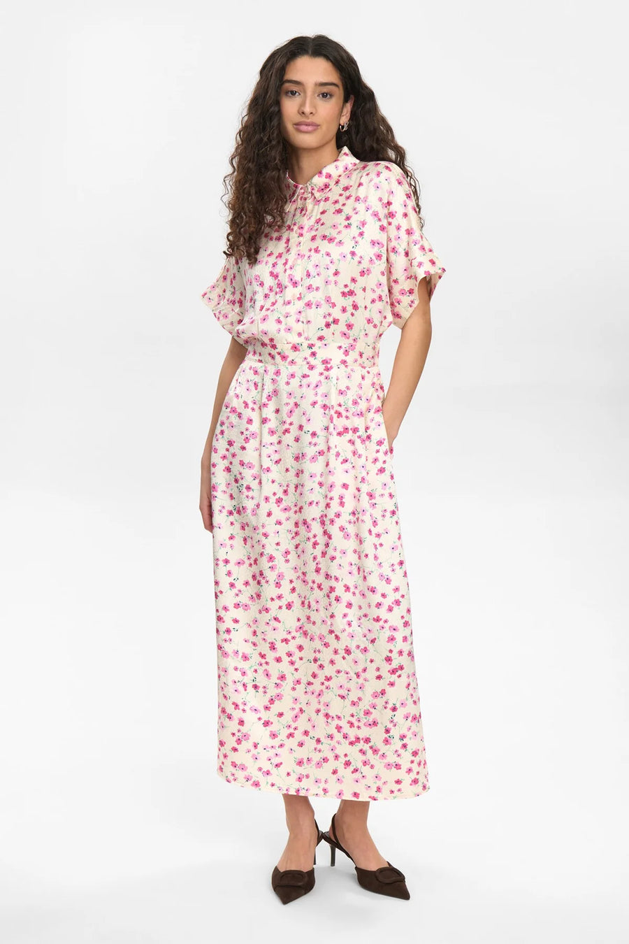 Nümph Nutwinkle Dress, Kleid, ecru, geblümt, rosa
