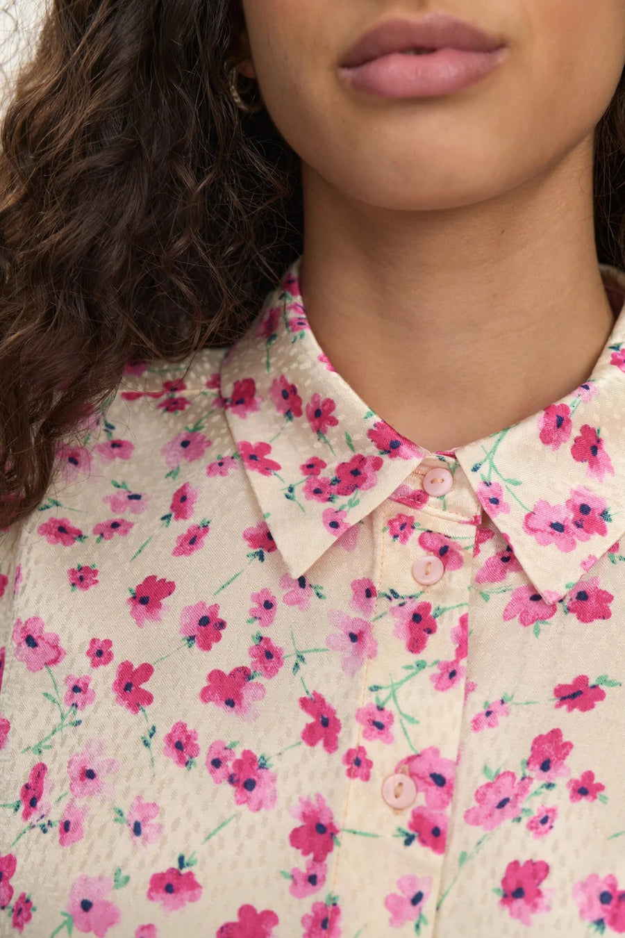 Nümph Nutwinkle Dress, Kleid, ecru, geblümt, rosa