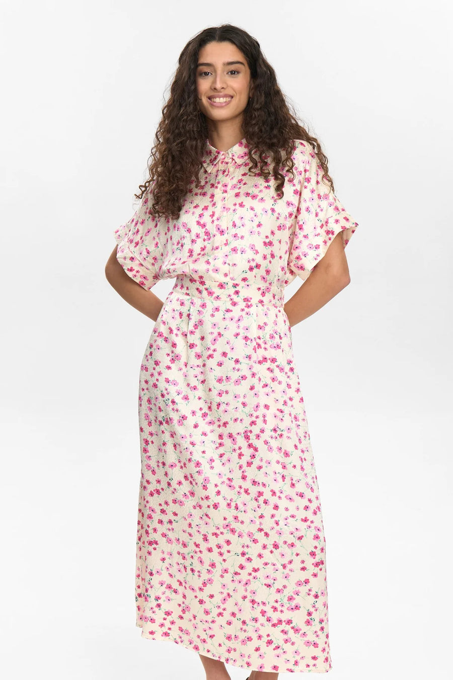 Nümph Nutwinkle Dress, Kleid, ecru, geblümt, rosa