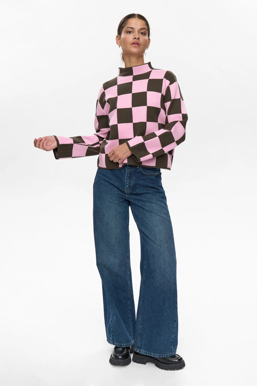 Nümph Nuciri Pullover grape leaf, rosa braun kariert