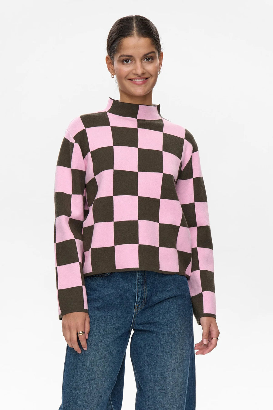 Nümph Nuciri Pullover grape leaf, rosa braun kariert