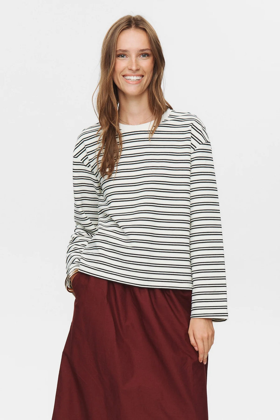 Nümph Numacie Sweatshirt cloud dancer, gestreift
