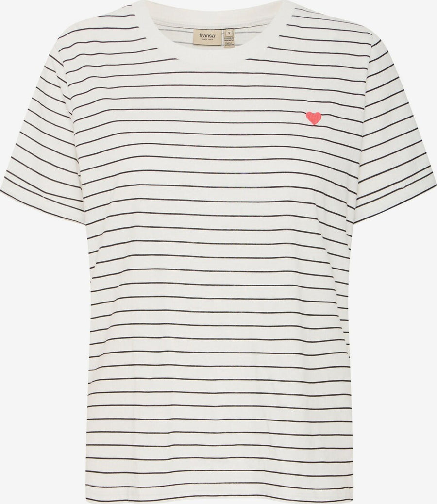 Fransa FRamora Tee, blanc de blanc mix, gestreift mit pinkem Herz
