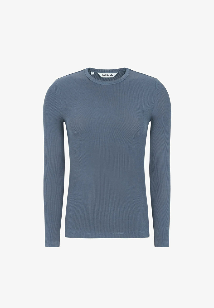 Soft Rebels Srfenja O-Neck Langarmshirt Grisaille, taubenblau