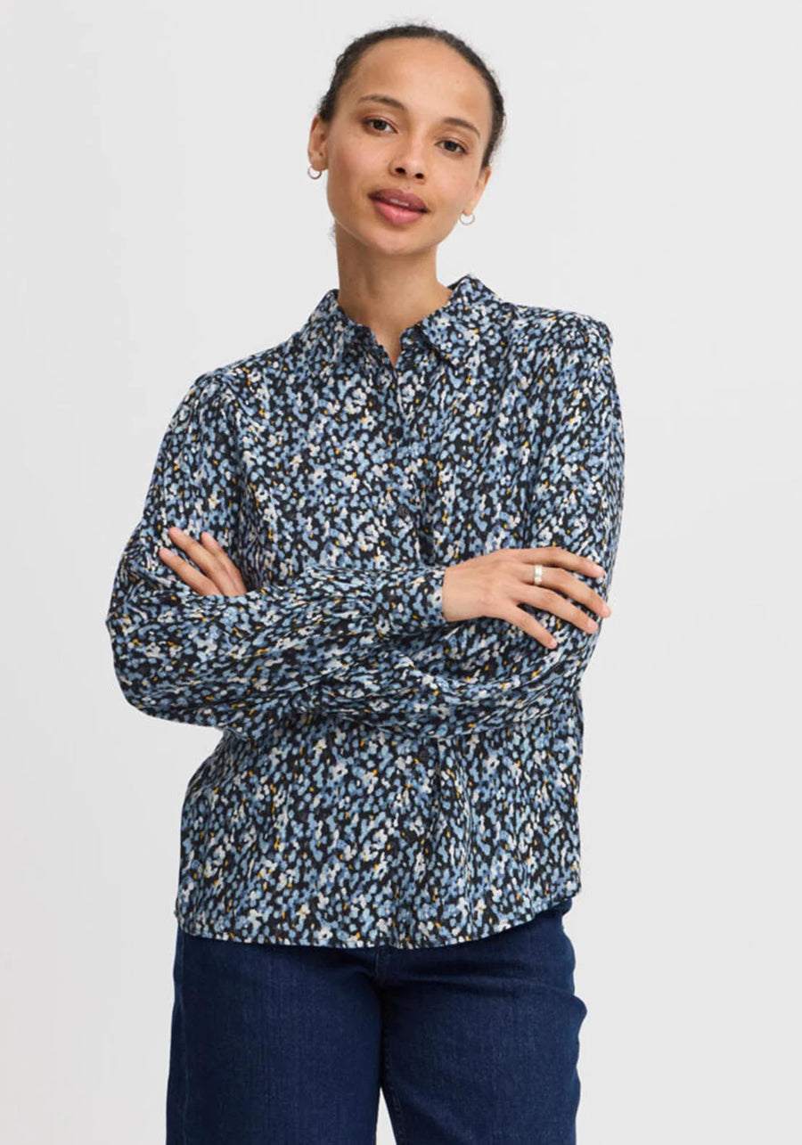 B.young Byjosa Puff Shirt, Bluse, dusty blue flower mix