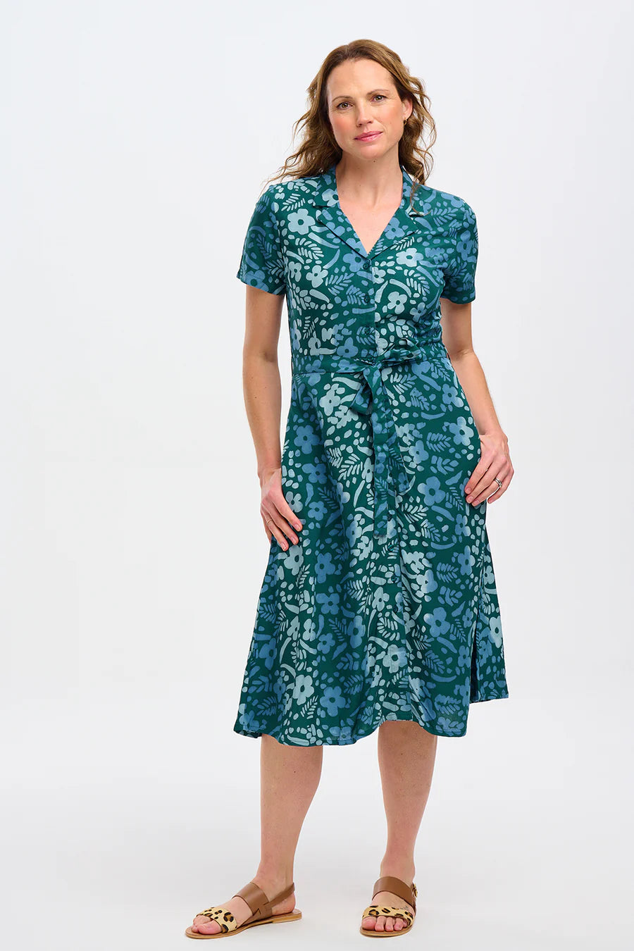 Sugarhill Kleid Fiona Hemdkleid teal green painted floral