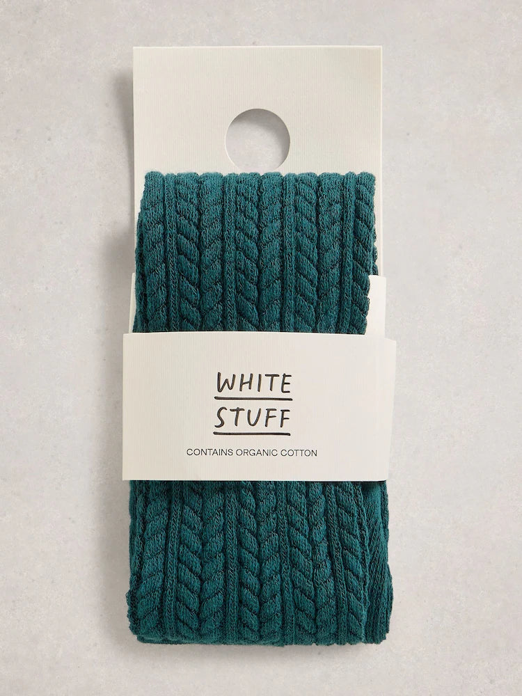 White Stuff Patty Pattern Tights Cable dk teal