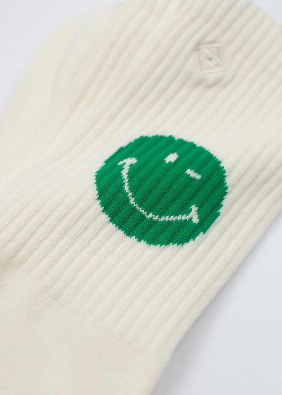 J.Clay Beige Tennissocken mit grünem Smiley