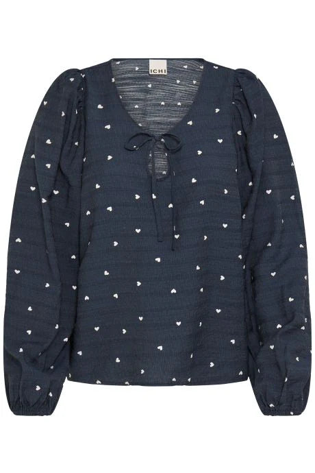 ICHI IHelva Bluse blue, white hearts
