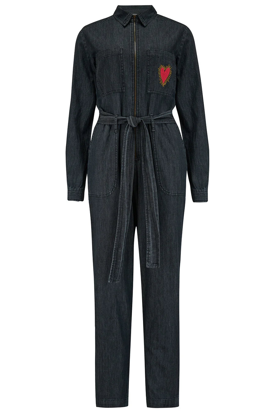 Sugarhill Anwen Boilersuit Overall washed black heart burst Jumpsuit Jeans grey