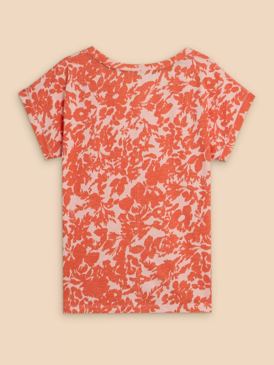 White Stuff Nelly Notch Neck Tee orange print, T-Shirt