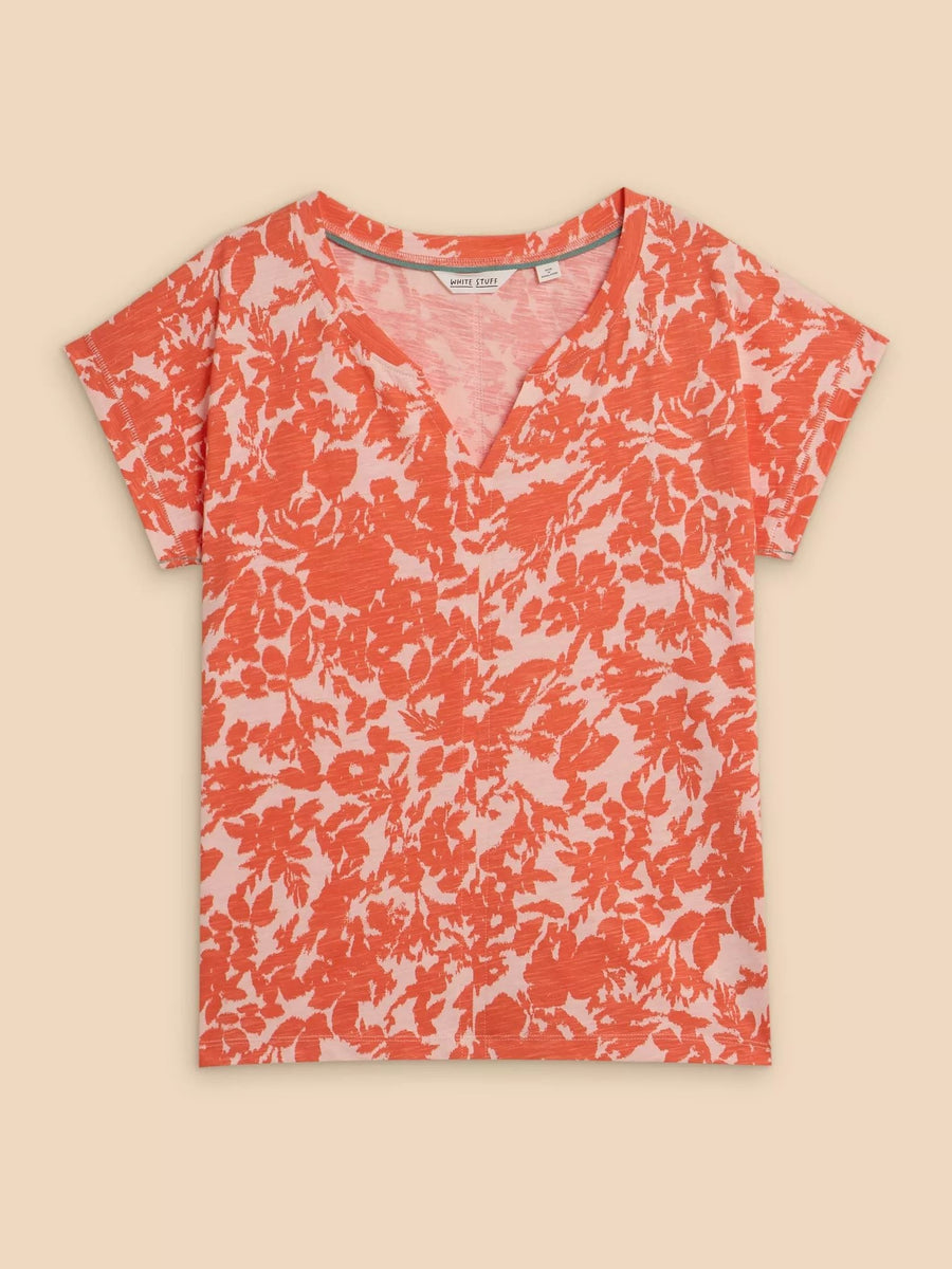 White Stuff Nelly Notch Neck Tee orange print, T-Shirt