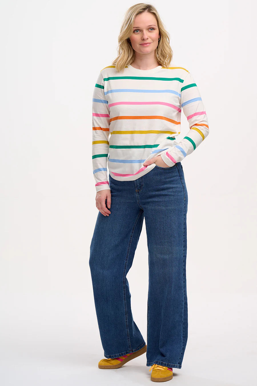 Sugarhill Brunswick Jersey Top off white rainbow stripe