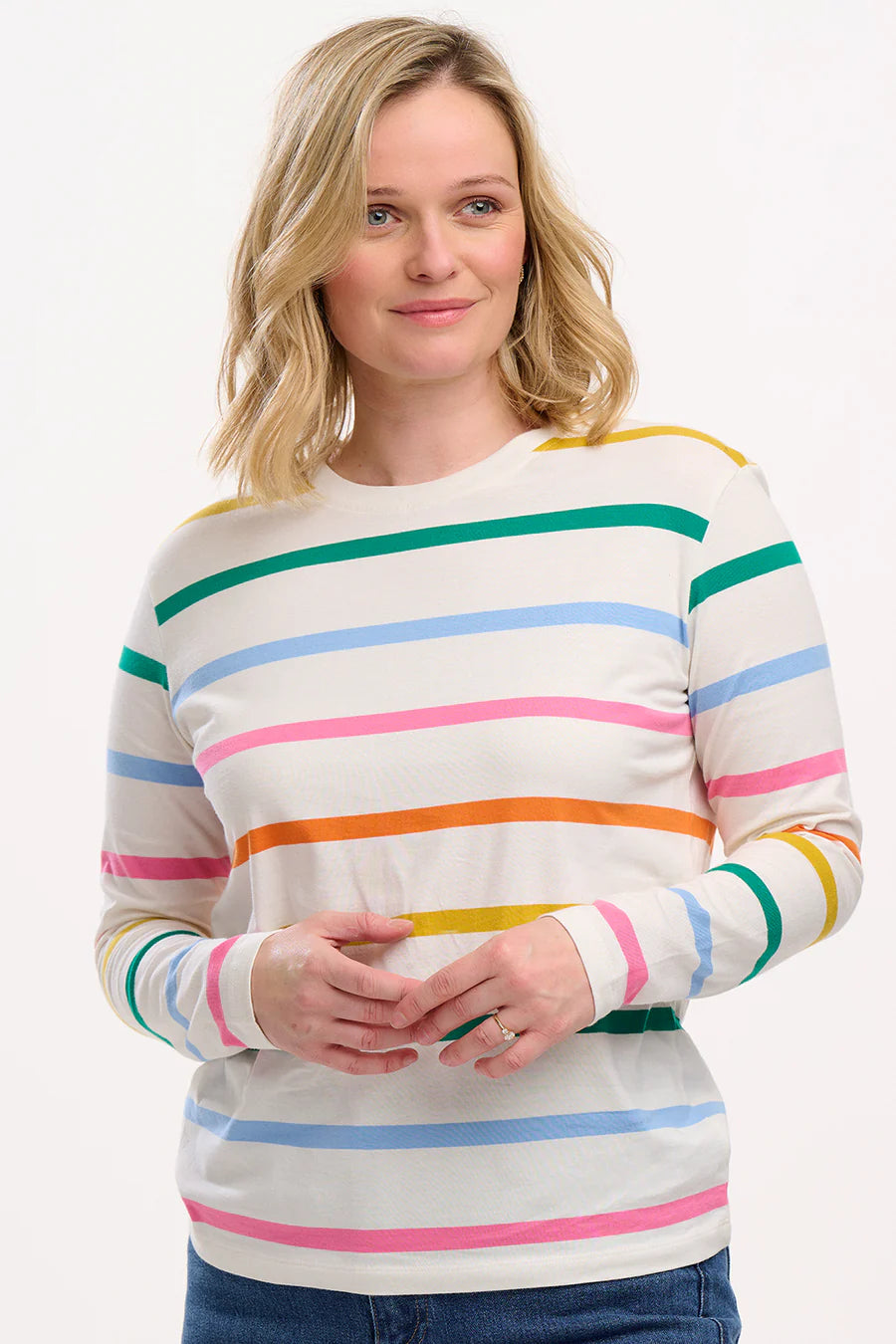 Sugarhill Brunswick Jersey Top off white rainbow stripe