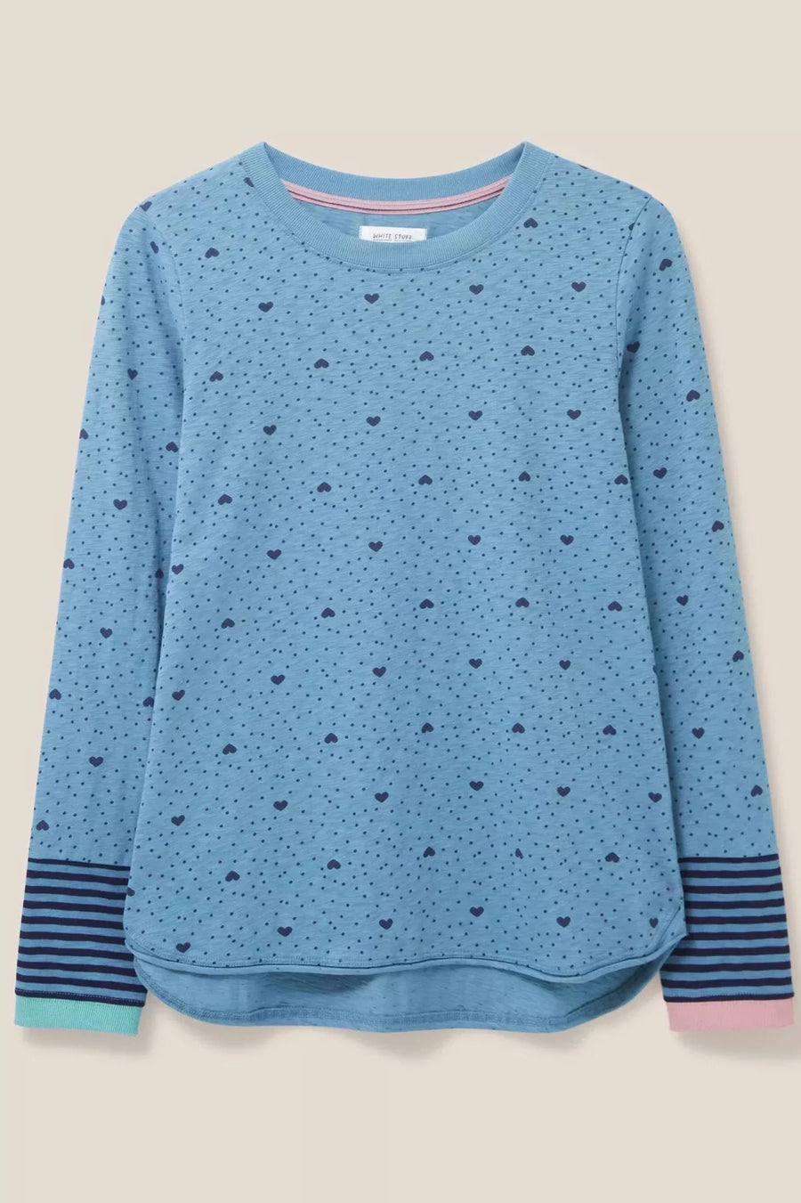 White Stuff Cassie Print Tee Langarmshirt teal print mit Herzen