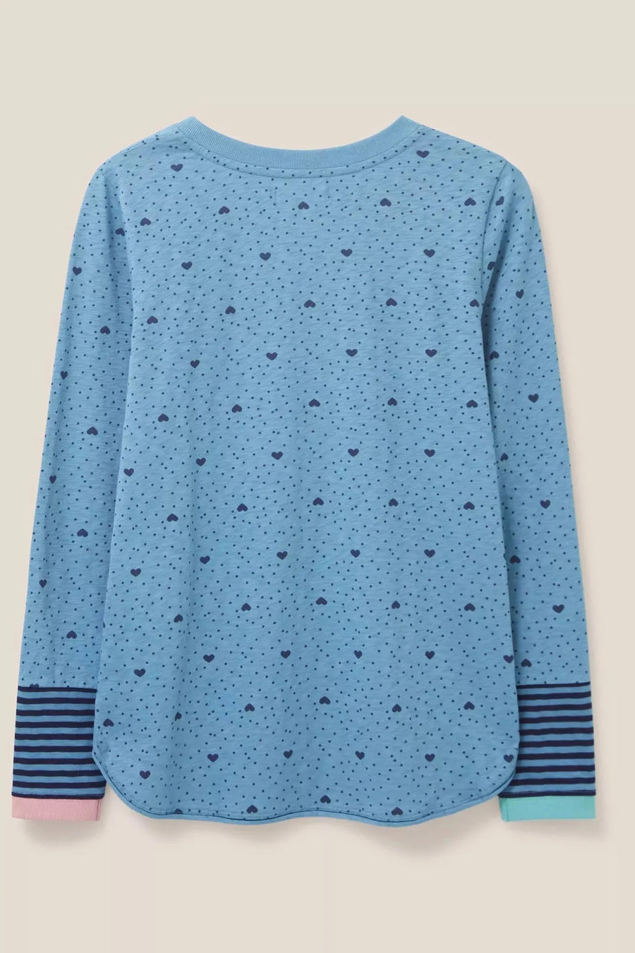 White Stuff Cassie Print Tee Langarmshirt teal print mit Herzen