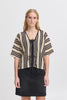 Ichi Iawinnia Kimono Häkelweste beige schwarz