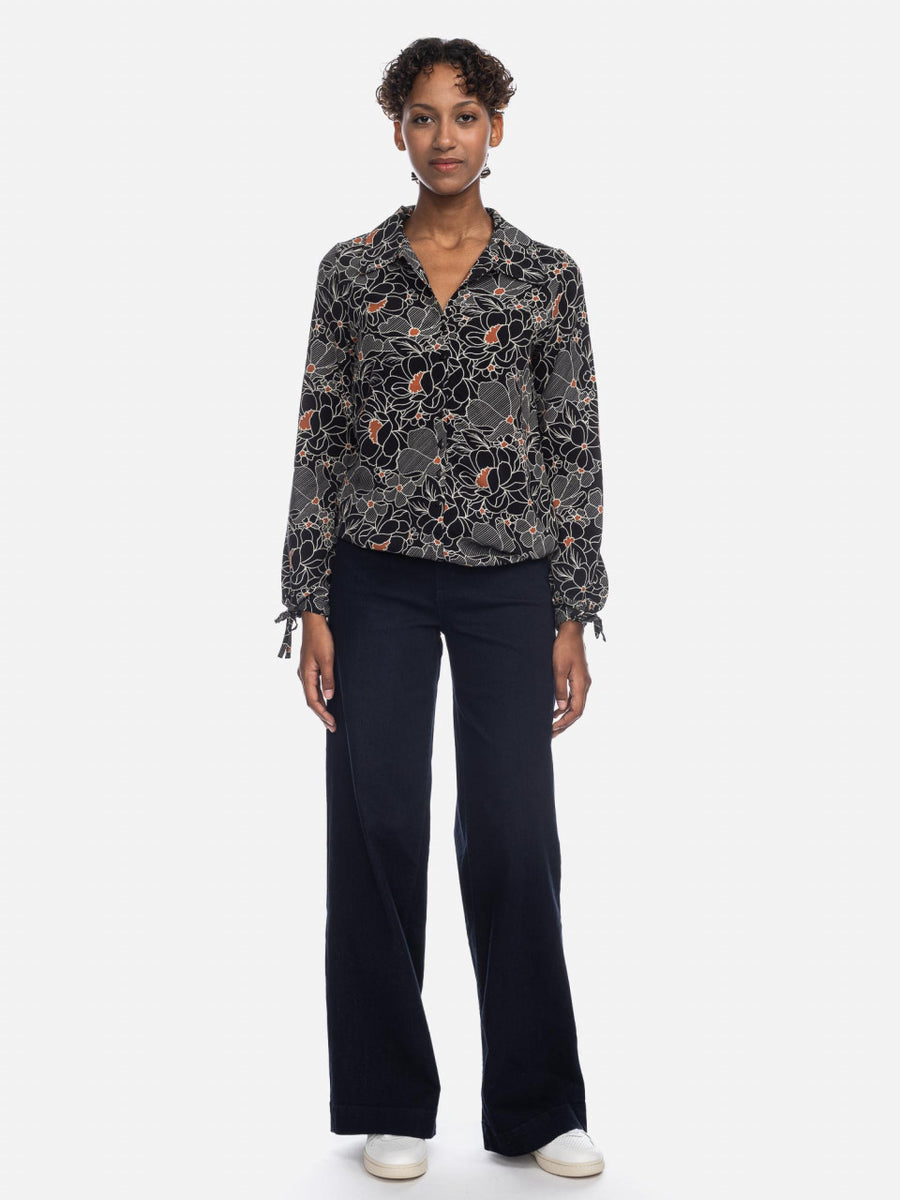 ATO Bluse Liana blk wht, mit Blumen