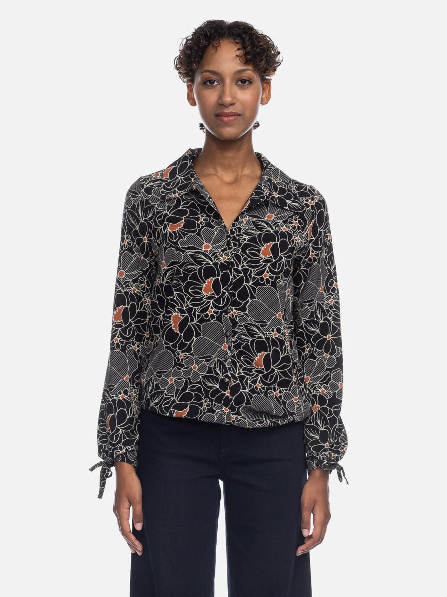 ATO Bluse Liana blk wht, mit Blumen