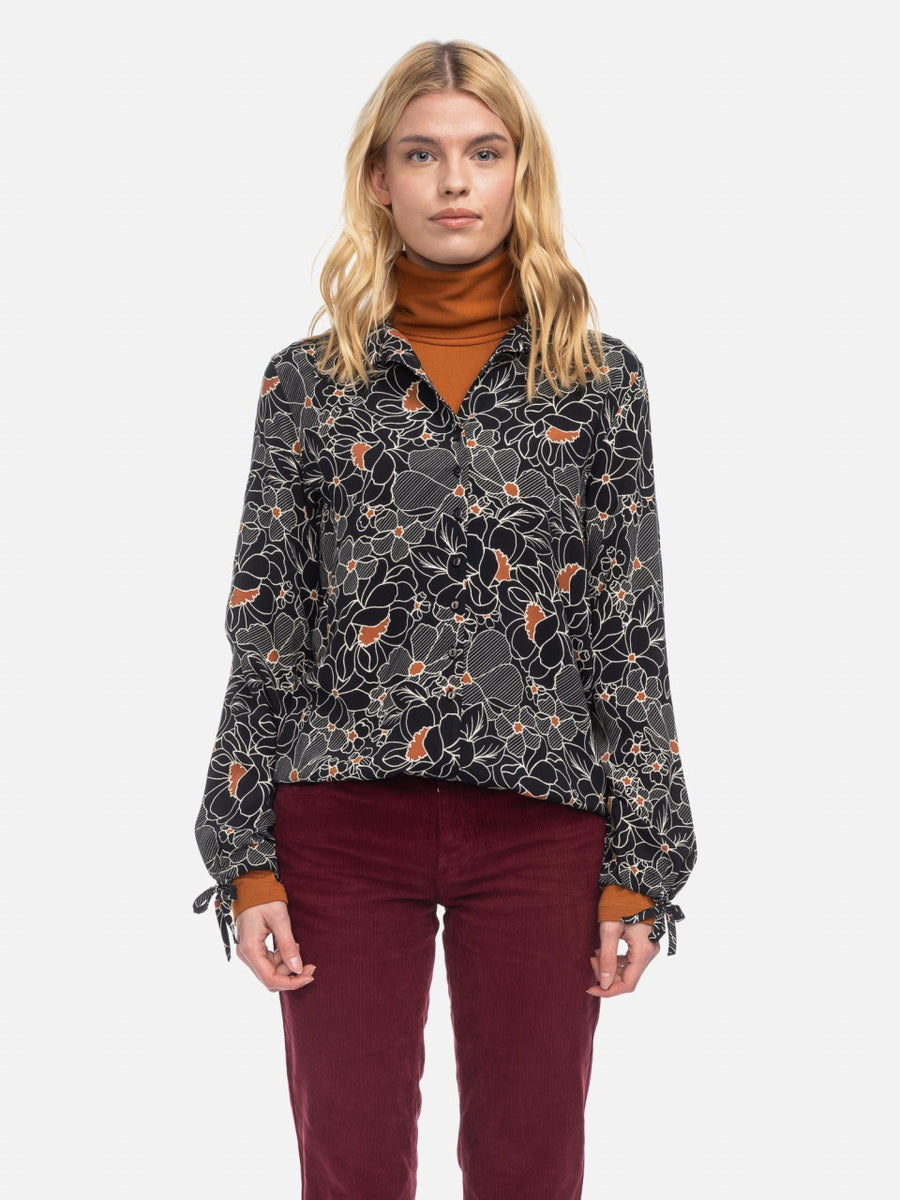 ATO Bluse Liana blk wht, mit Blumen