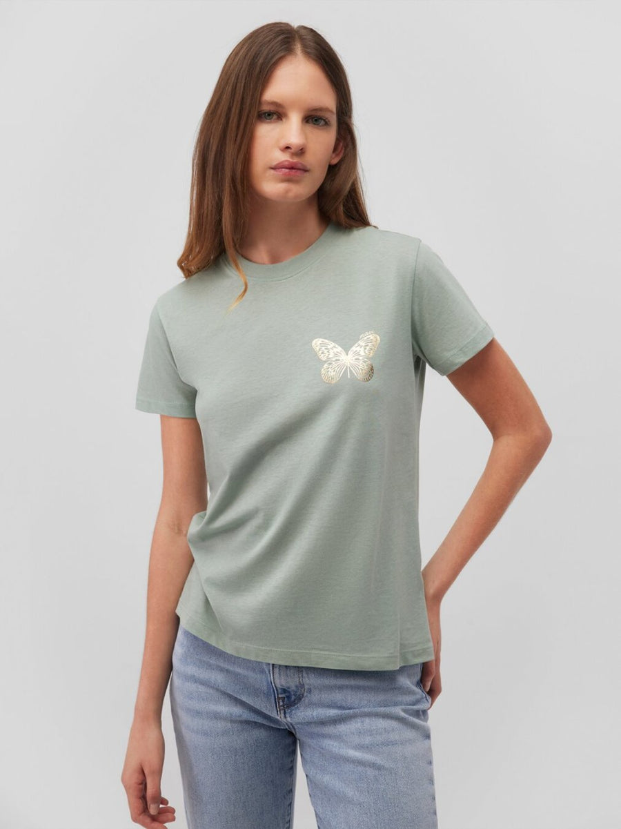 Mavi T-Shirt sage green mit goldenem Schmetterling