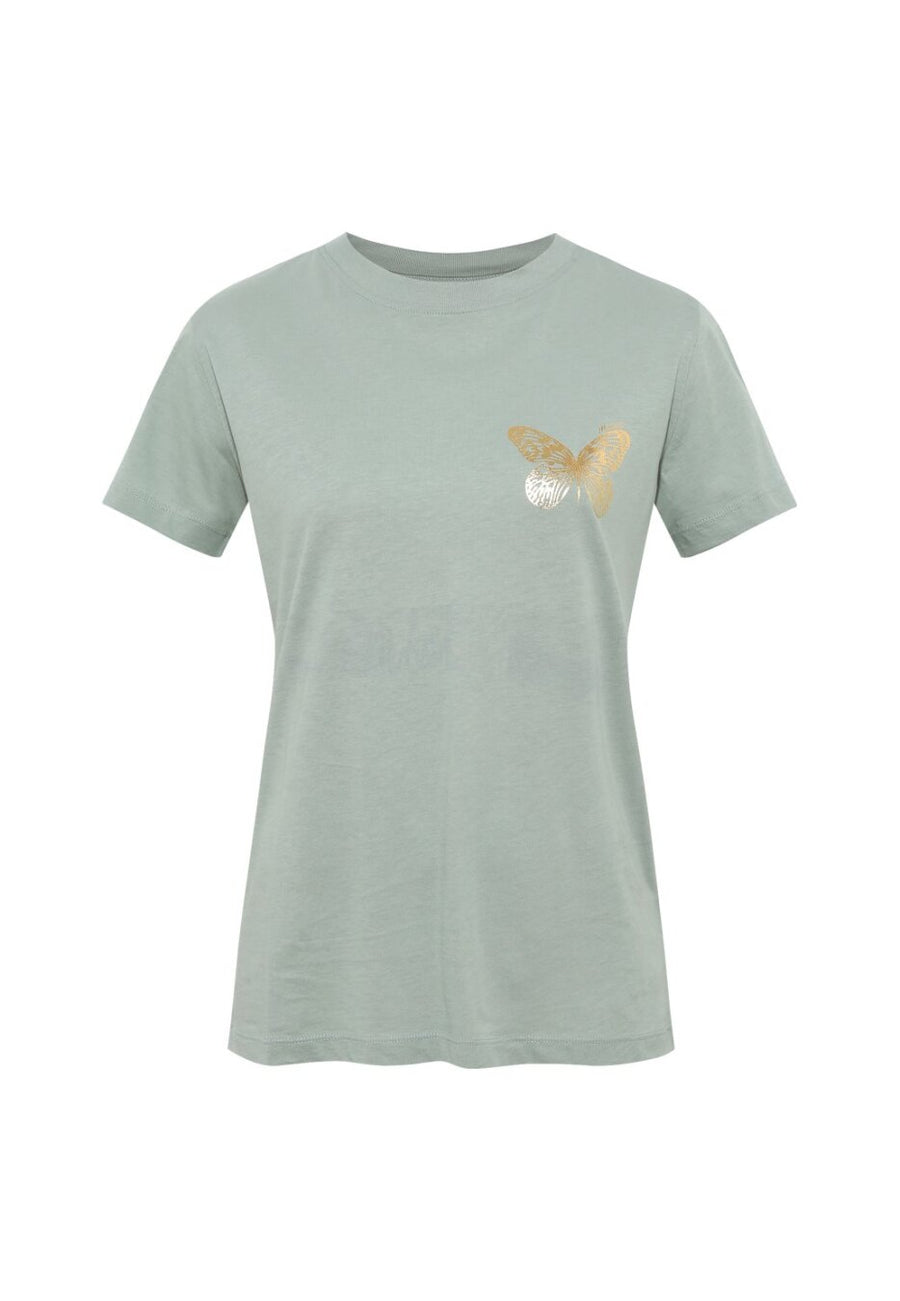 Mavi T-Shirt sage green mit goldenem Schmetterling