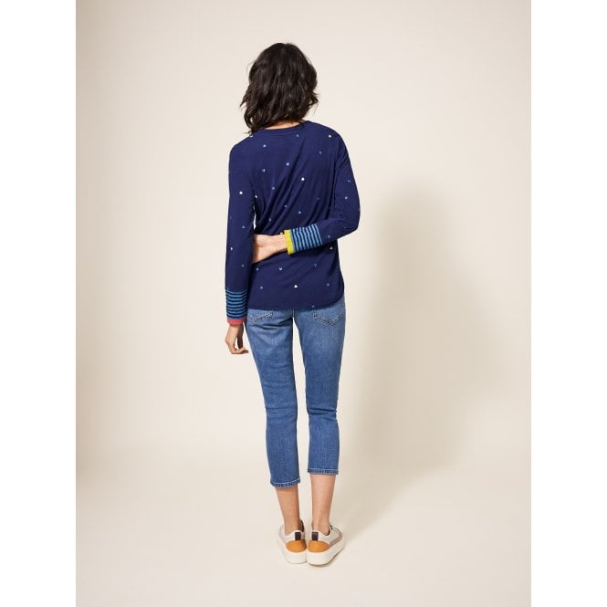 White Stuff Cassie Langarmshirt mit Stickerei, navy multi Hearts