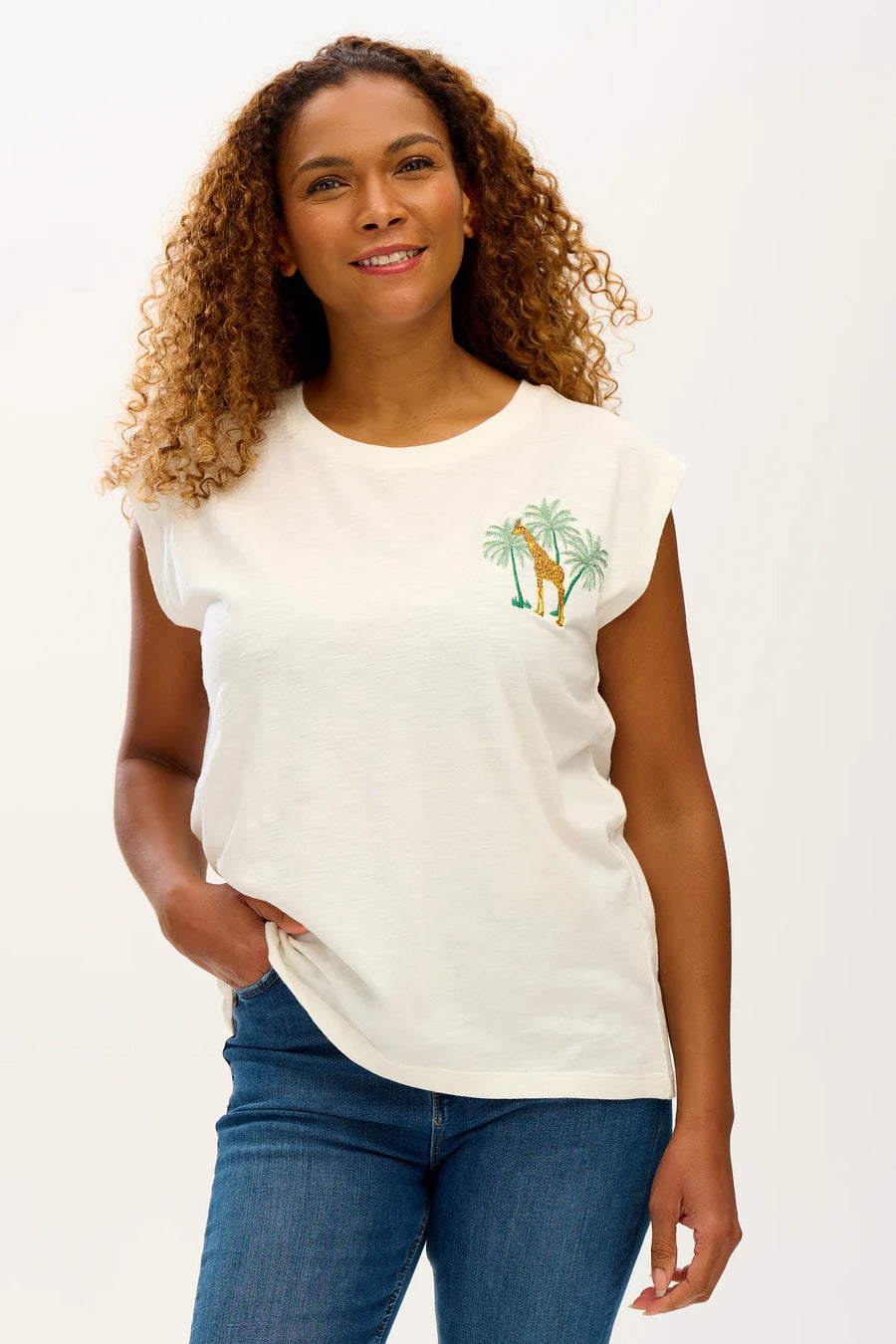 Sugarhill Chrissy Relaxed Tank T-Shirt jungle, off white, Giraffe