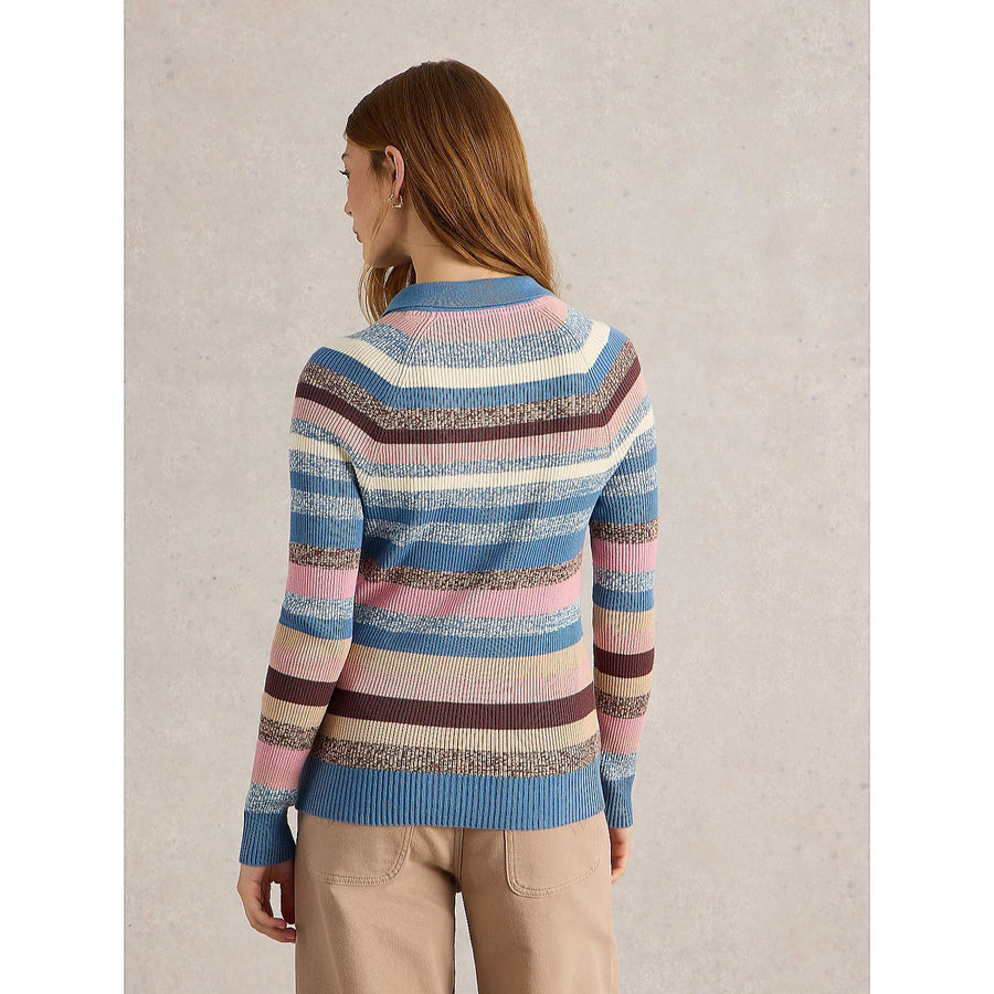 White Stuff Rib Collar Stripe Jumper blue mlt