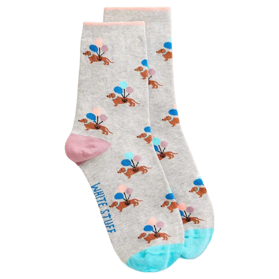 White Stuff Novelty Ankle Socks, light grey Dackel, Socken