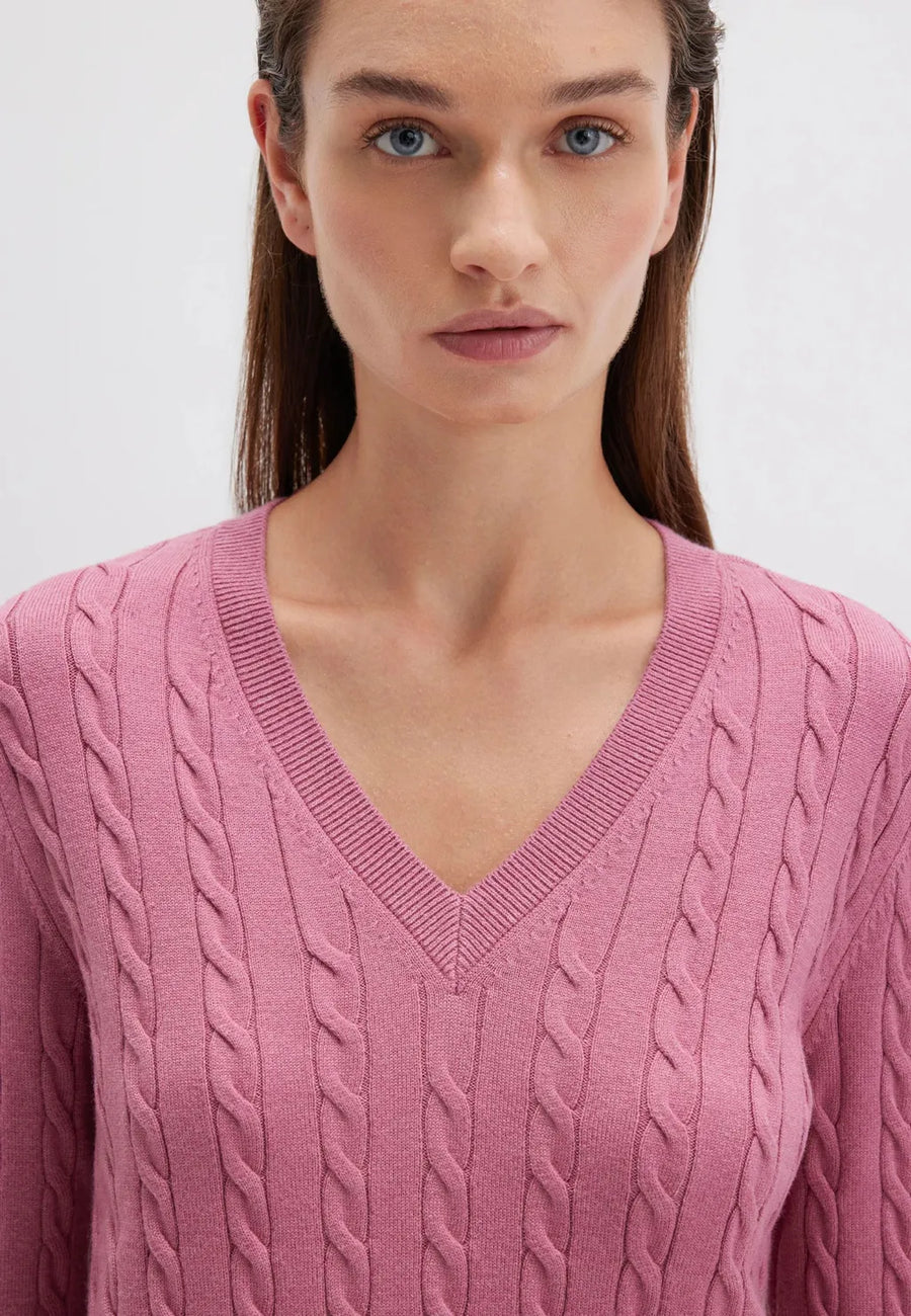 Mavi Cable Strickpullover mit V-Neck, ash rose