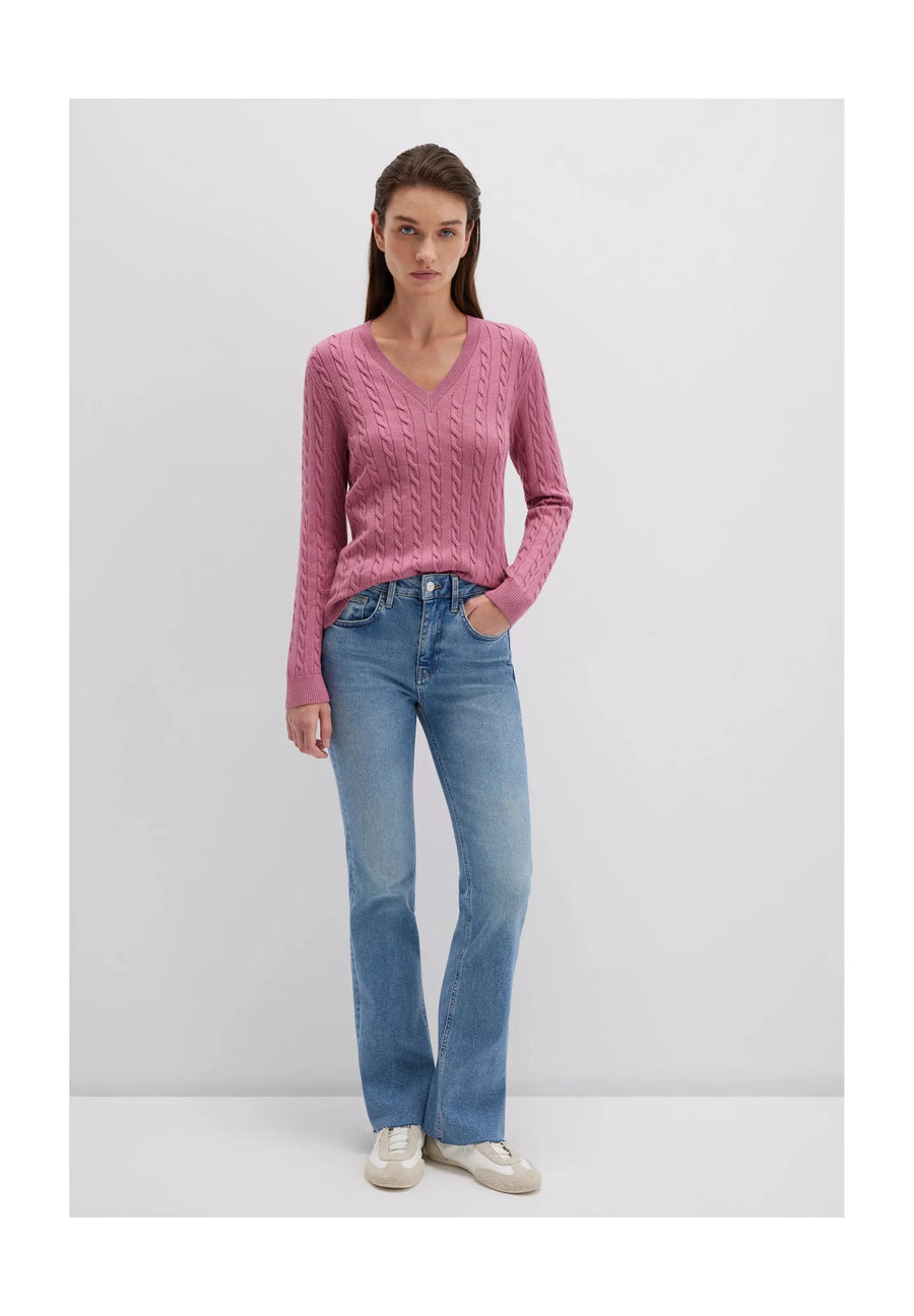 Mavi Cable Strickpullover mit V-Neck, ash rose