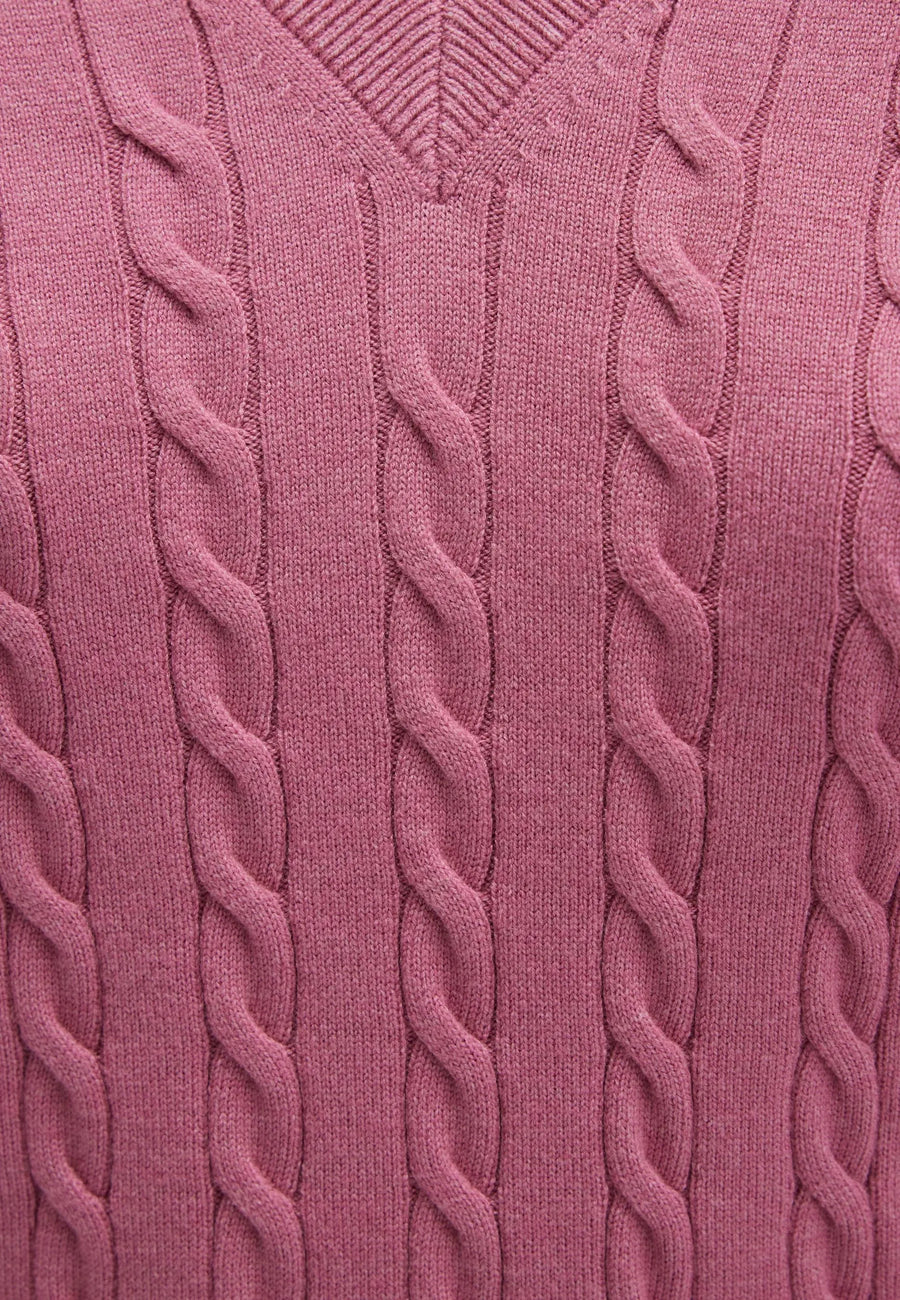 Mavi Cable Strickpullover mit V-Neck, ash rose
