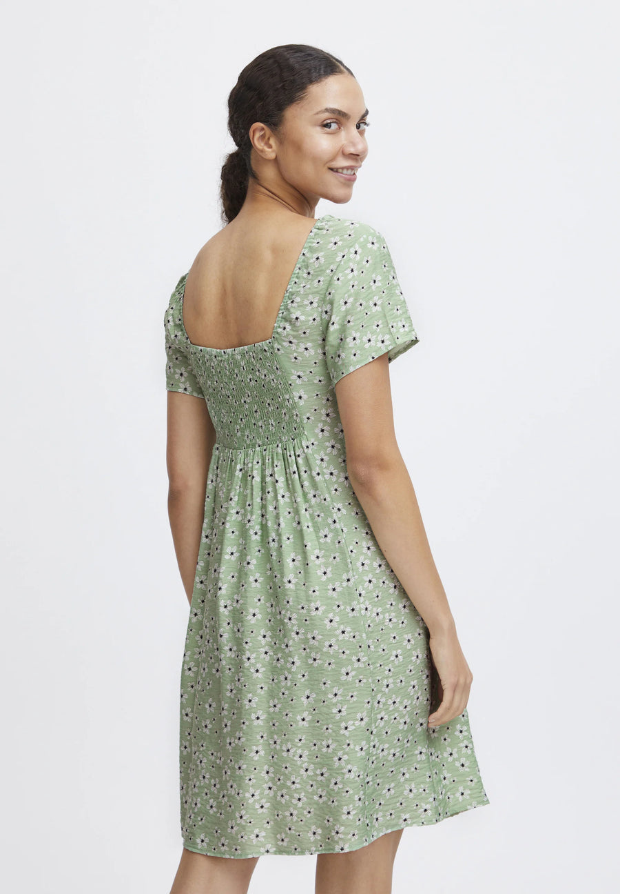 B.young Byibano Short Dress fair green flowers mix Kleid