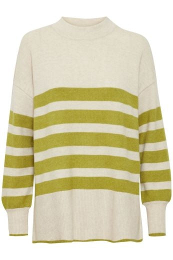 Fransa Frbitte Pullover beige grün gestreift