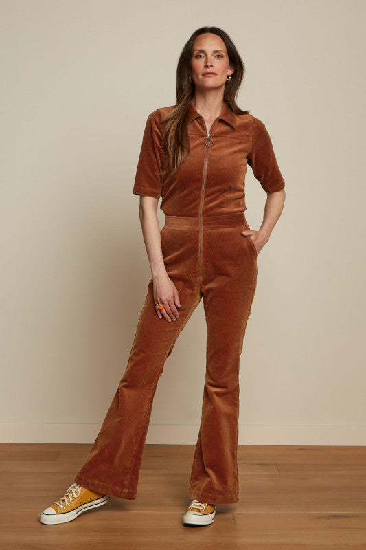 King Louie Garbo Flare Jumpsuit Cord Bombay Brown