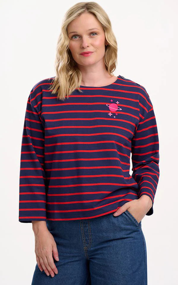 Sugarhill Celine Jerseyshirt, Langarm, navy red, Planet