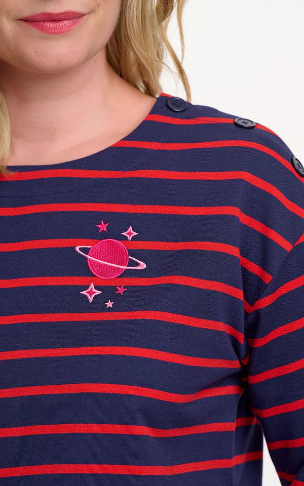 Sugarhill Celine Jerseyshirt, Langarm, navy red, Planet