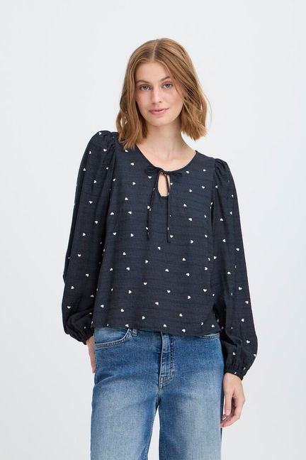 ICHI IHelva Bluse blue, white hearts