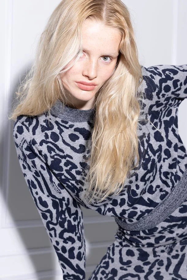 ICHI Ihmeleo Pullover Leo dunkelblau grau