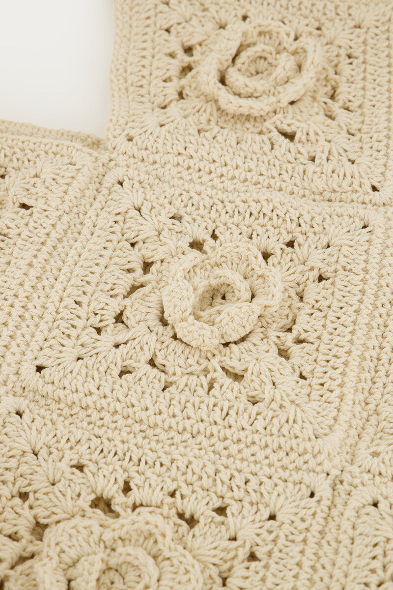 MyJewellery Beigefarbener Crochet-Shopper mit Blumendetails