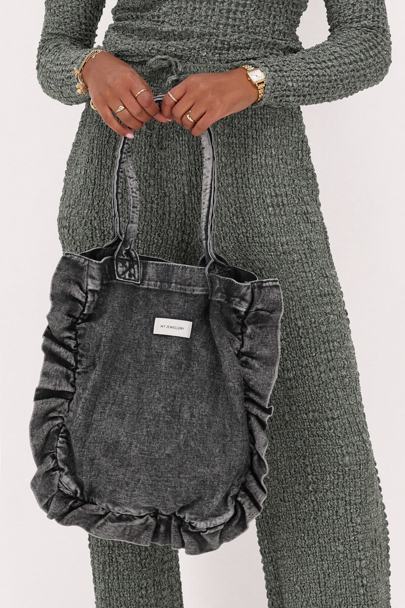 My Jewellery Handtasche denim grey mit Rüschen, hoch