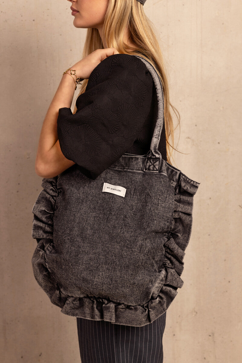 My Jewellery Handtasche denim grey mit Rüschen, hoch