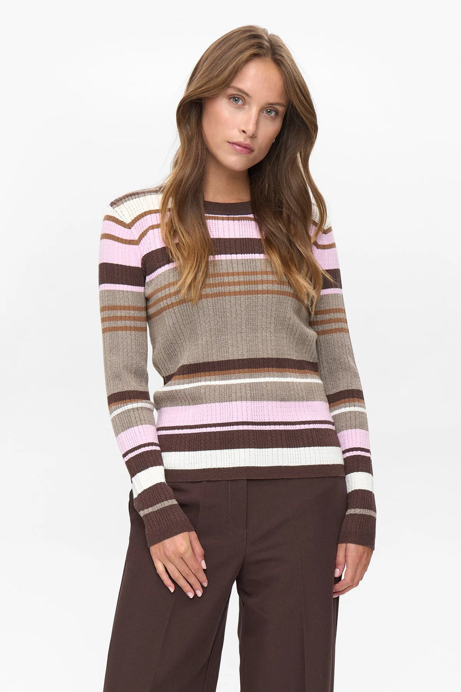 Nümph Nukitty Pullover taupe gray rose gestreift