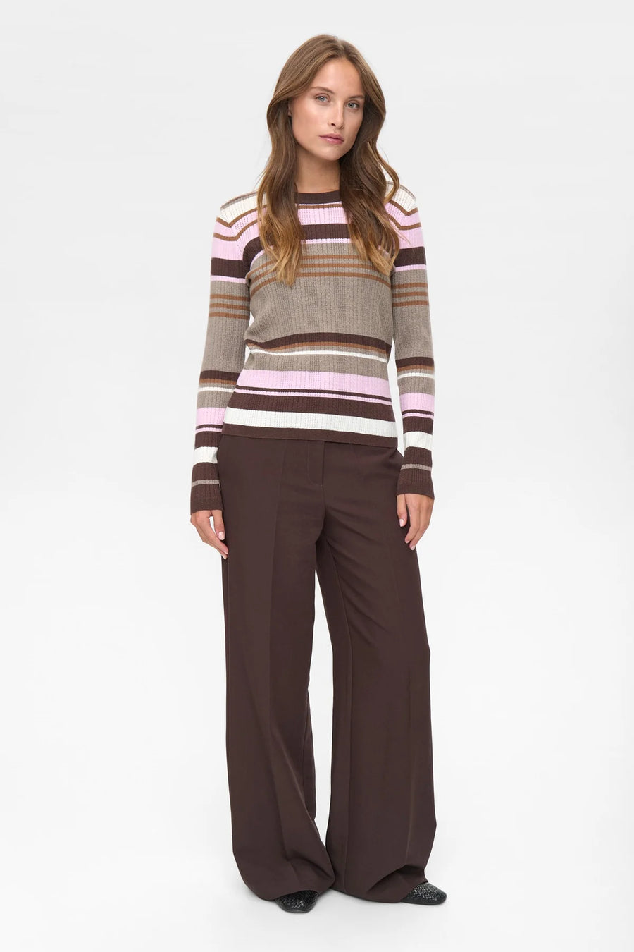Nümph Nukitty Pullover taupe gray rose gestreift
