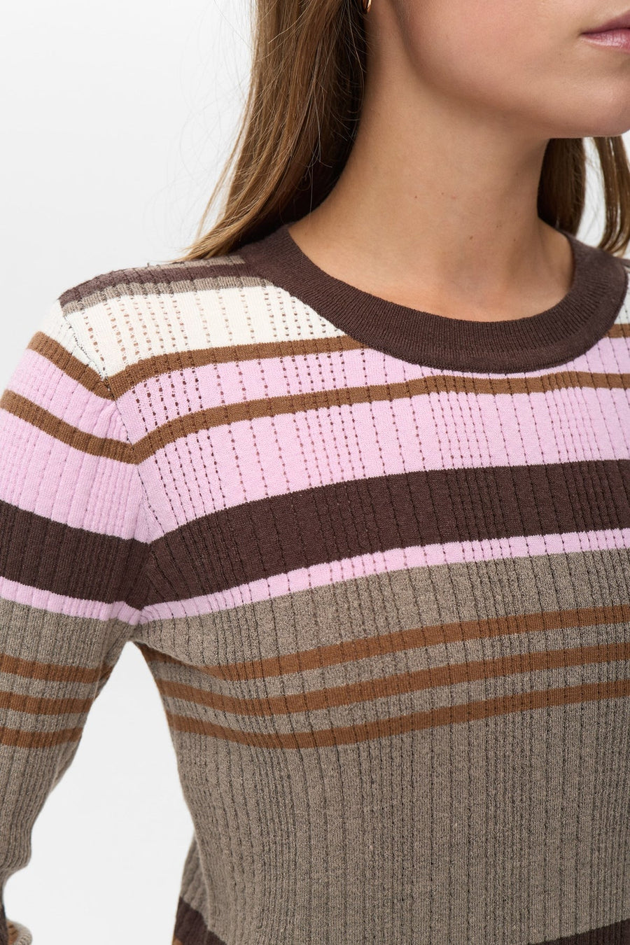 Nümph Nukitty Pullover taupe gray rose gestreift
