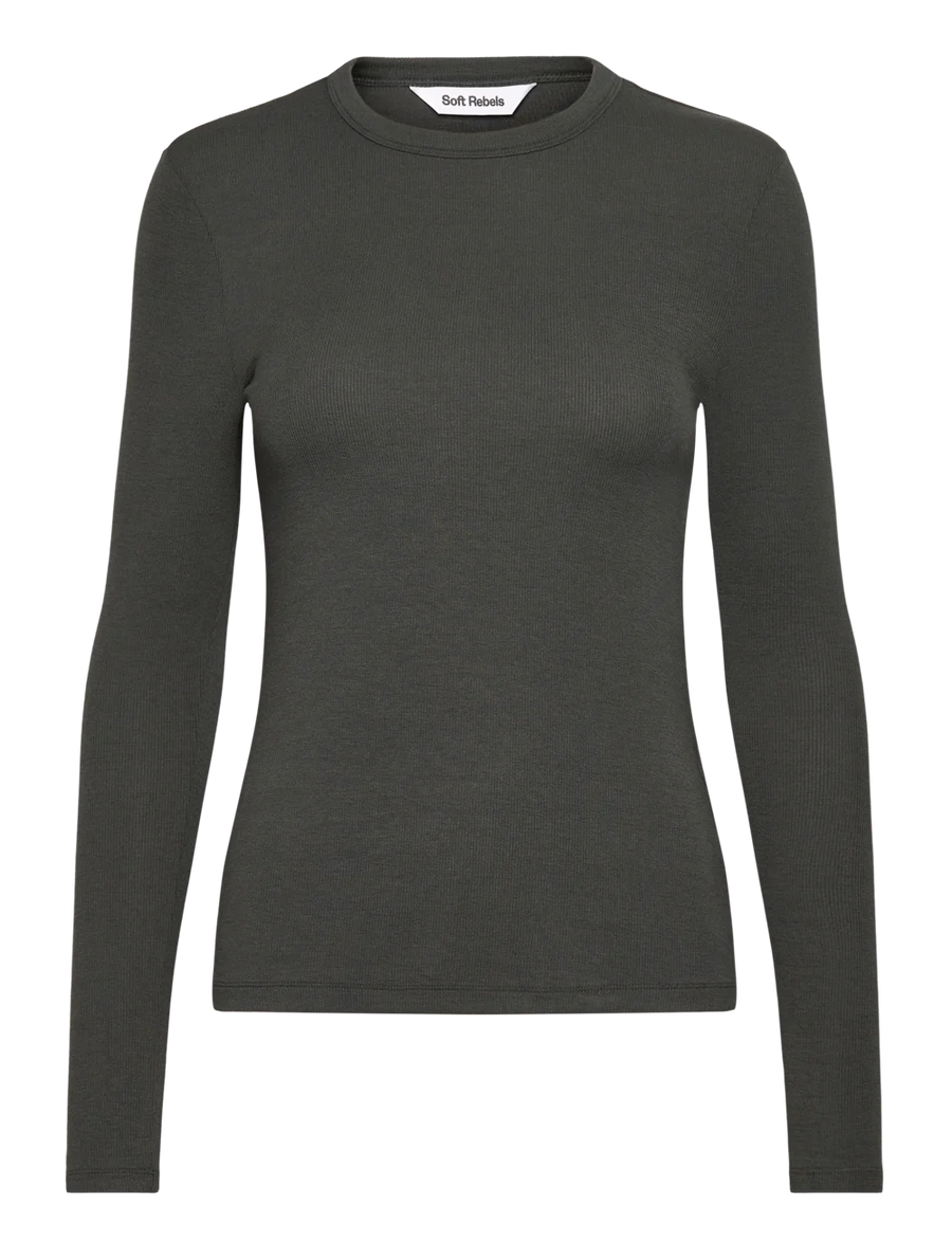 Soft Rebels Srfenja O-Neck Langarmshirt Chimera, grün-grau