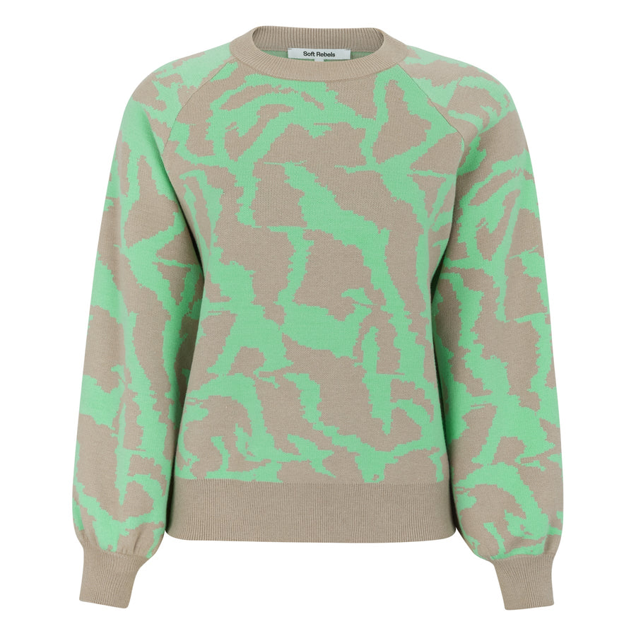Soft Rebels SRscape Jacquard Knit Strickpulli moon rock green beige