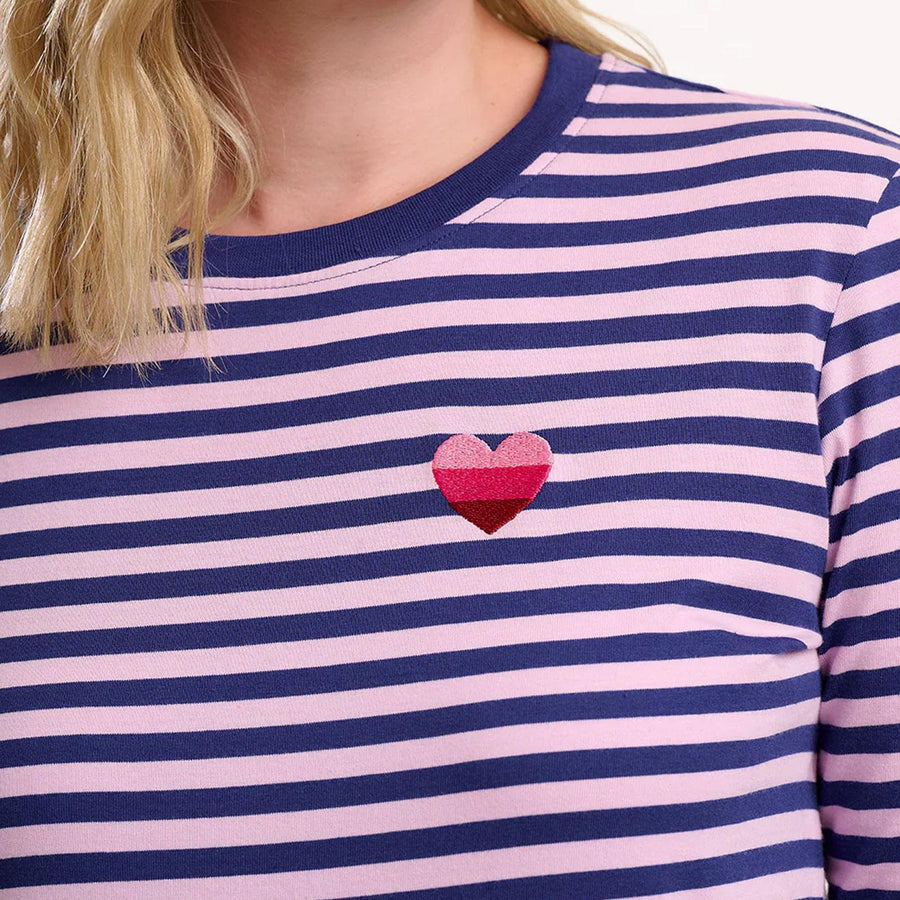Sugarhill Brunswick Jerseyshirt, Langarm, navy lilac ombre heart