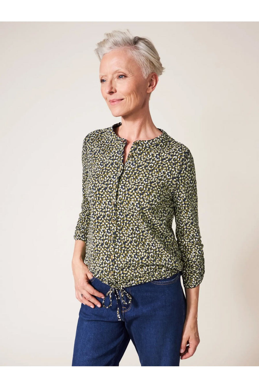 White Stuff Tia Tie Hem Jerseyshirt green mlt navy